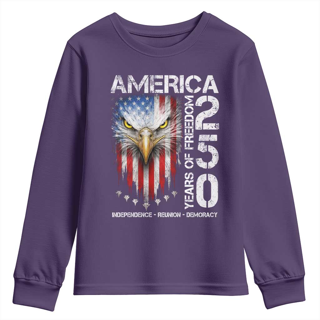 America 250 Years Of Freedom Youth Sweatshirt USA Anniversary Bald Eagle Patriotic Jets