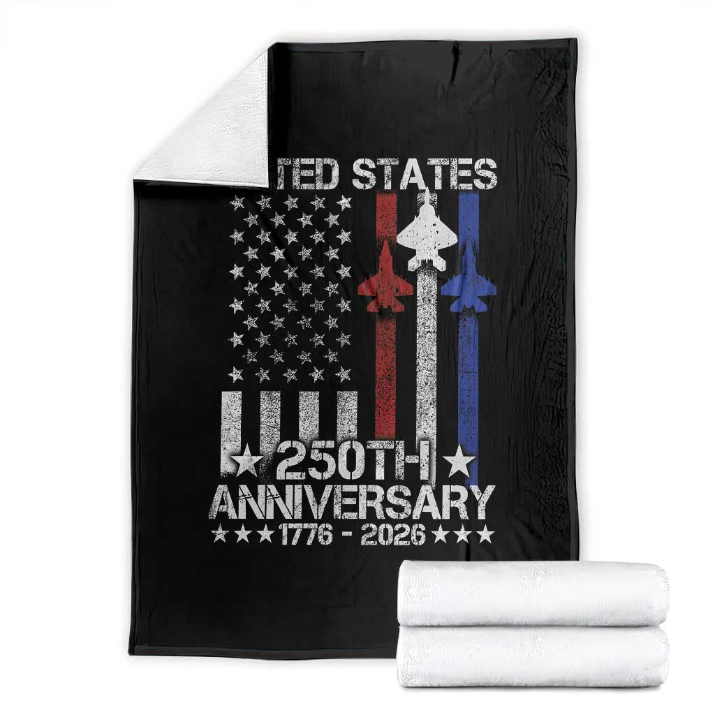 USA 250th Anniversary Throw Blanket Vintage American Flag Jets Semiquincentennial