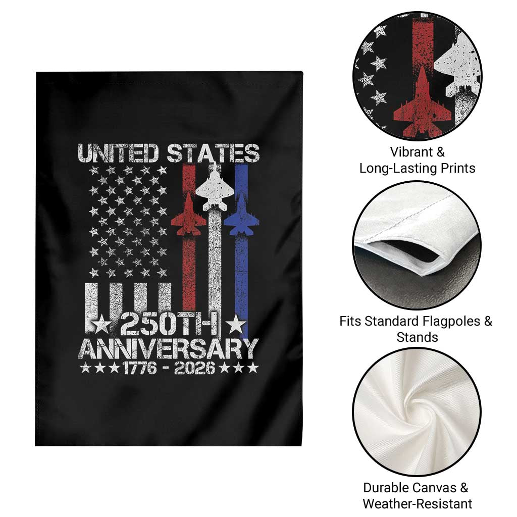 USA 250th Anniversary Garden Flag Vintage American Flag Jets Semiquincentennial