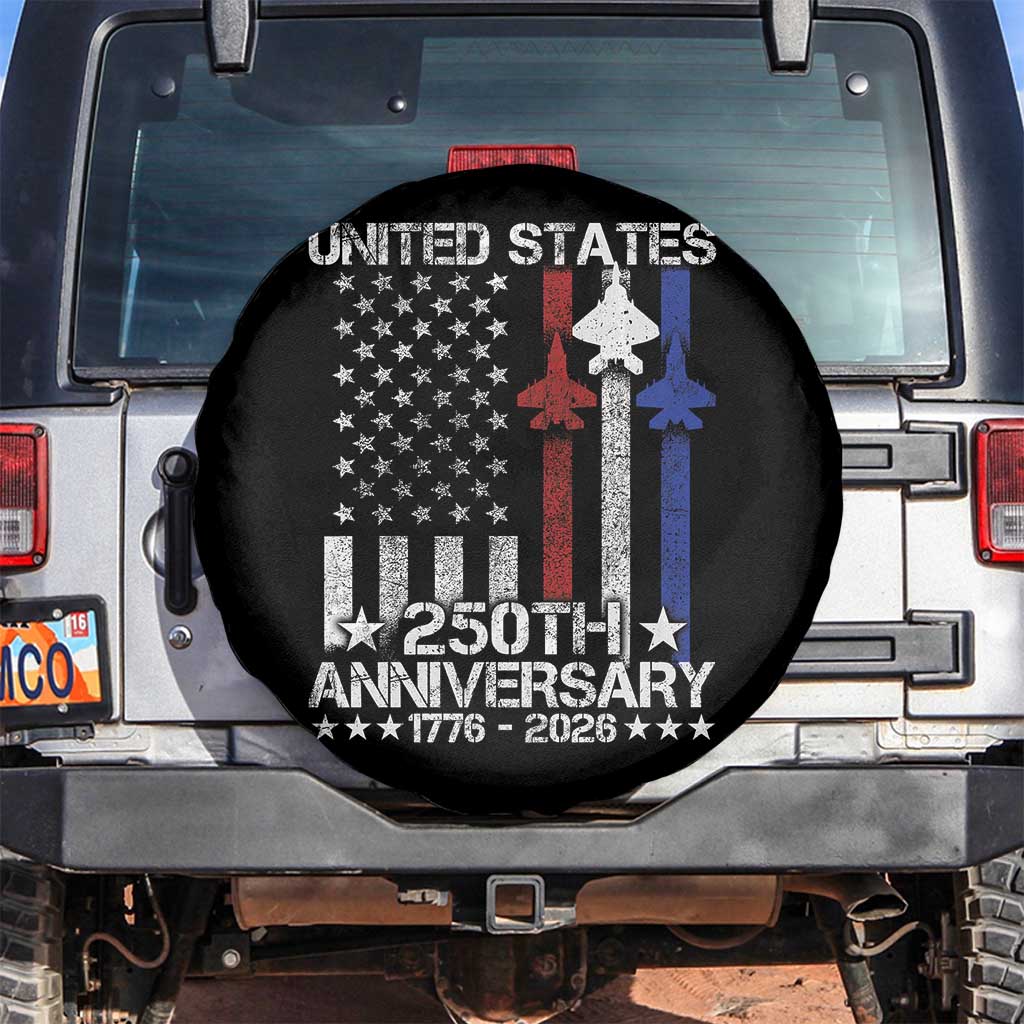 USA 250th Anniversary Spare Tire Cover Vintage American Flag Jets Semiquincentennial
