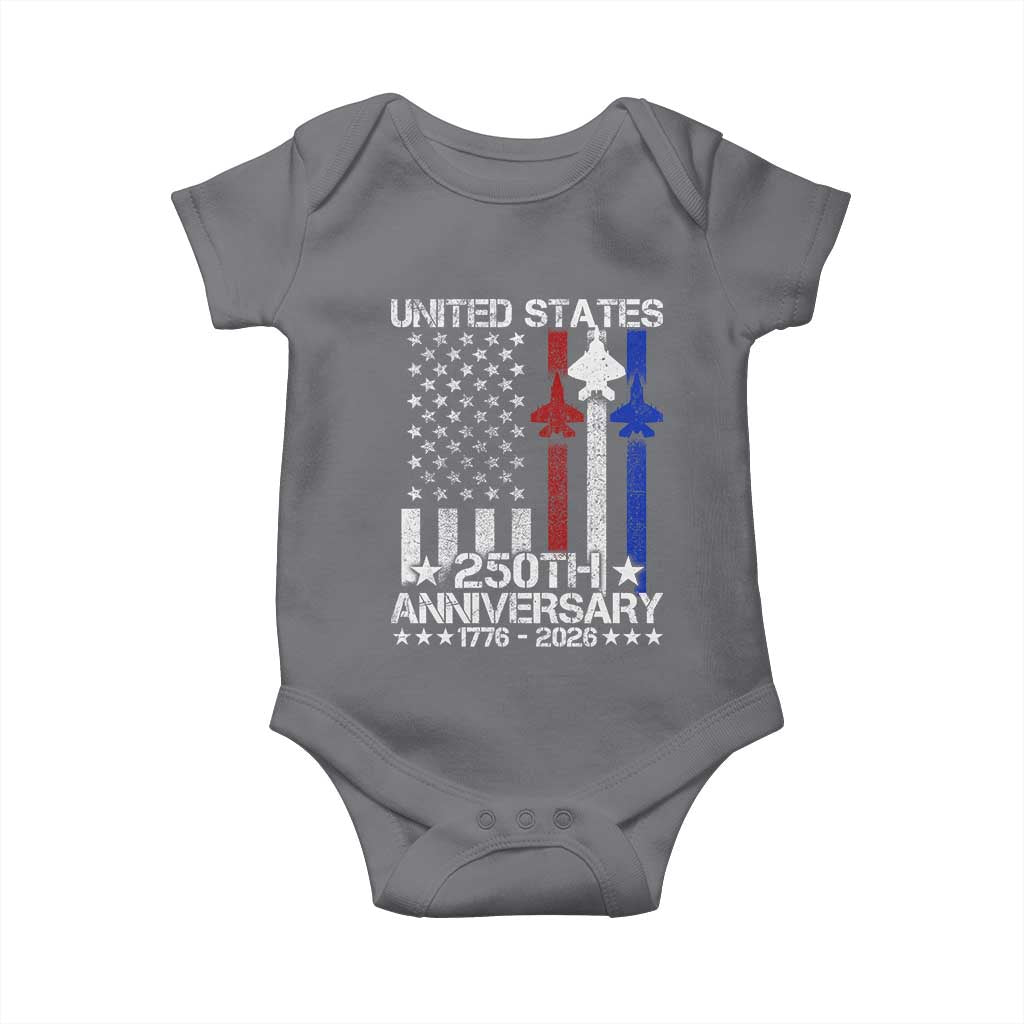 USA 250th Anniversary Baby Onesie Vintage American Flag Jets Semiquincentennial
