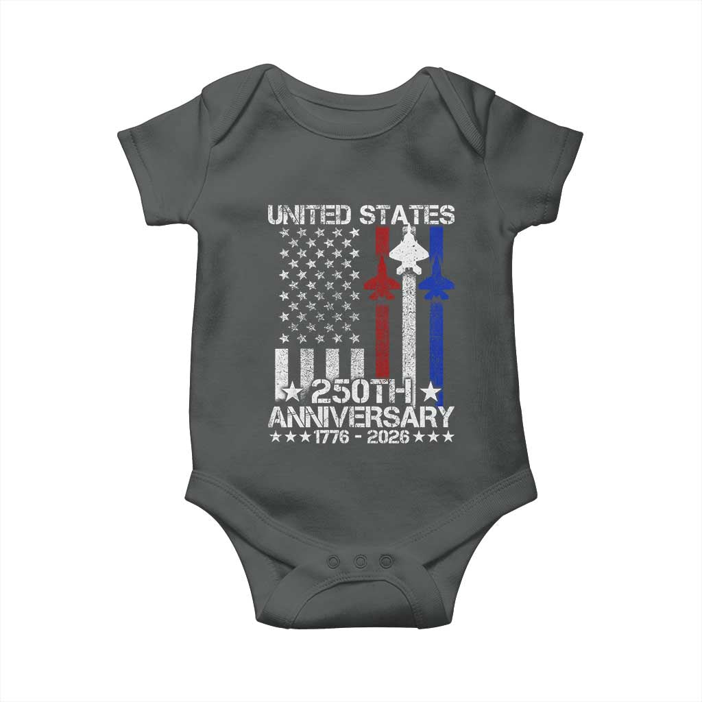 USA 250th Anniversary Baby Onesie Vintage American Flag Jets Semiquincentennial
