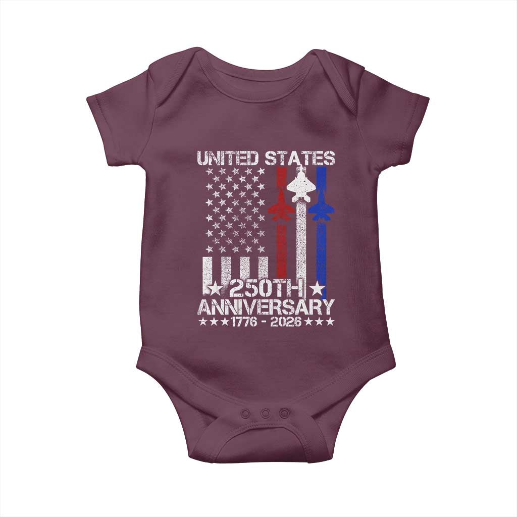 USA 250th Anniversary Baby Onesie Vintage American Flag Jets Semiquincentennial