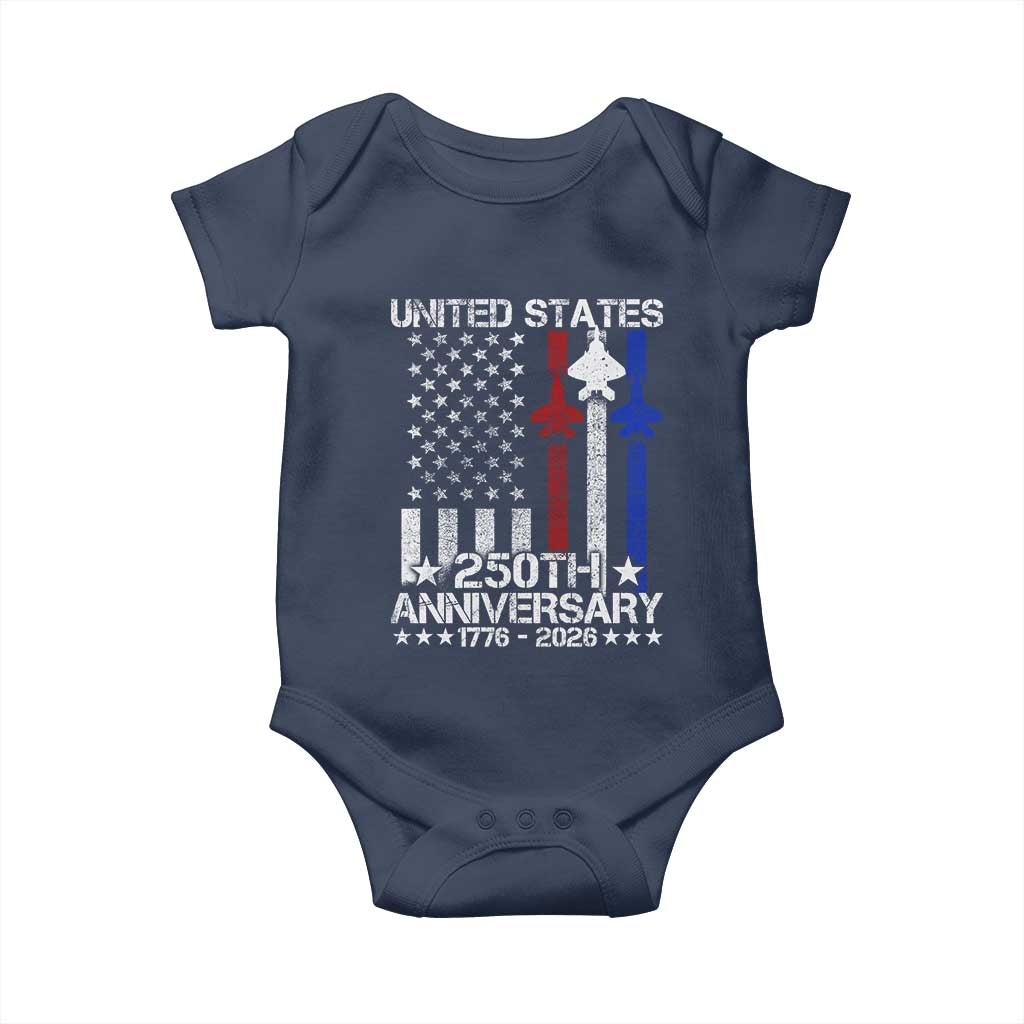 USA 250th Anniversary Baby Onesie Vintage American Flag Jets Semiquincentennial