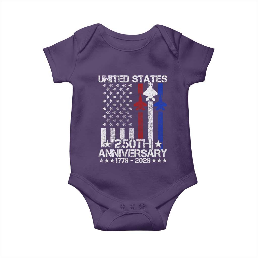 USA 250th Anniversary Baby Onesie Vintage American Flag Jets Semiquincentennial