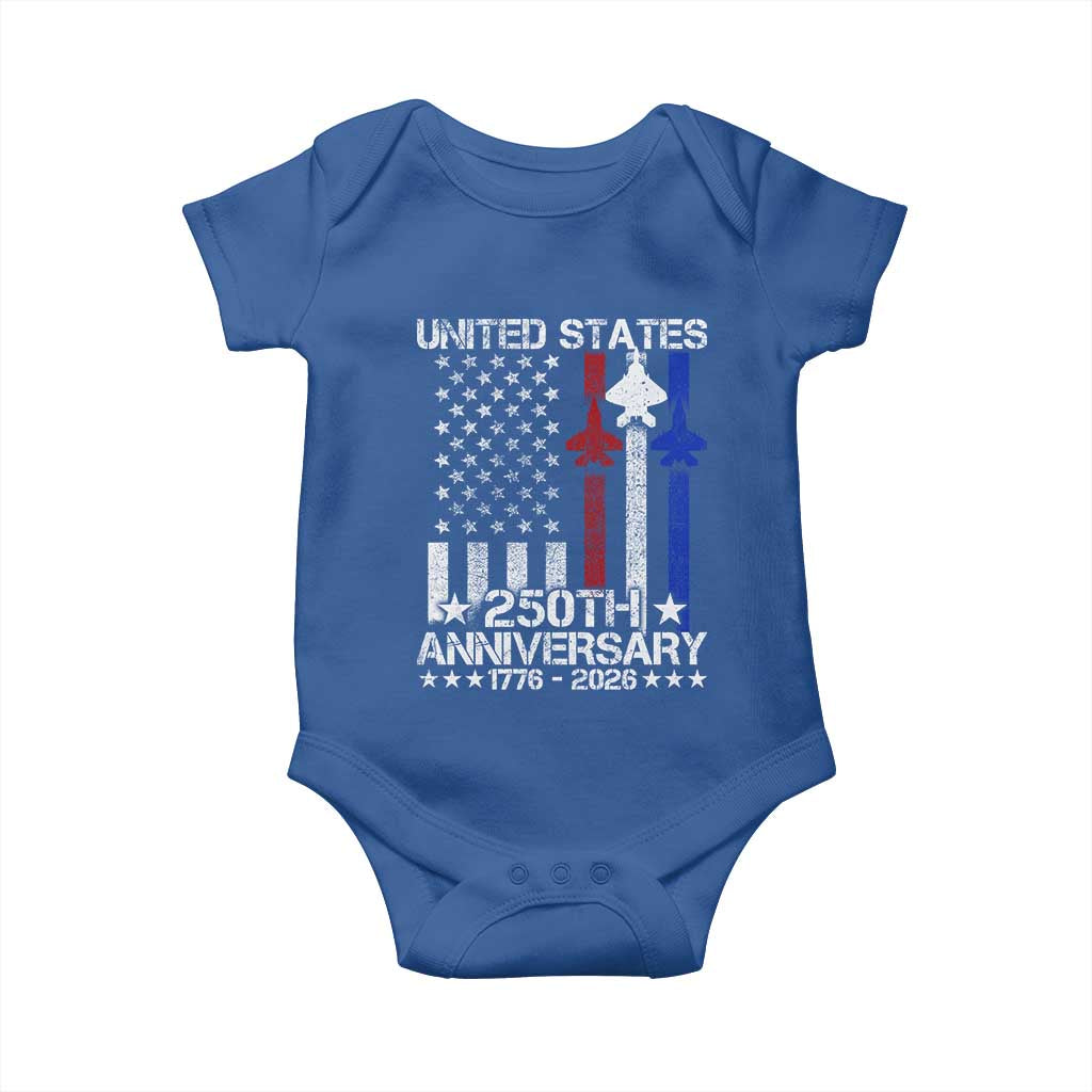 USA 250th Anniversary Baby Onesie Vintage American Flag Jets Semiquincentennial