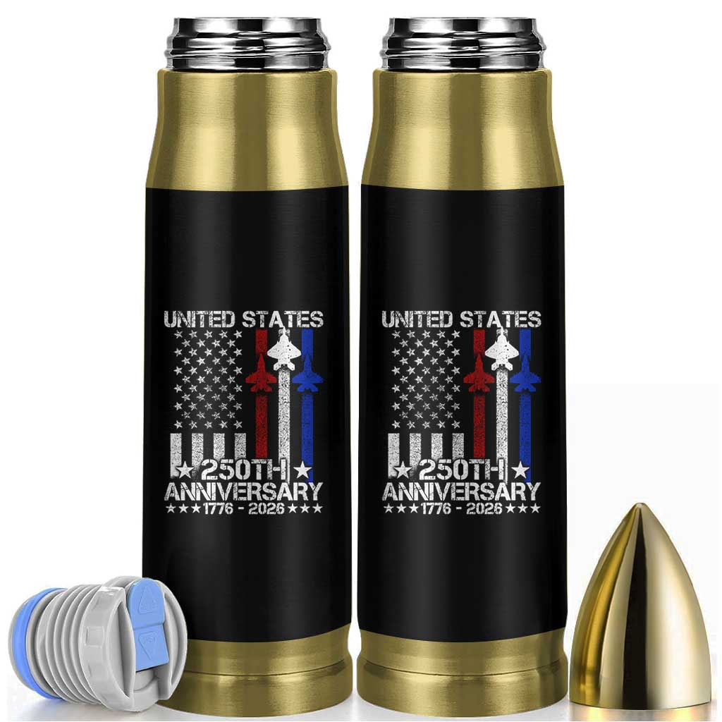 USA 250th Anniversary Bullet Tumbler Vintage American Flag Jets Semiquincentennial