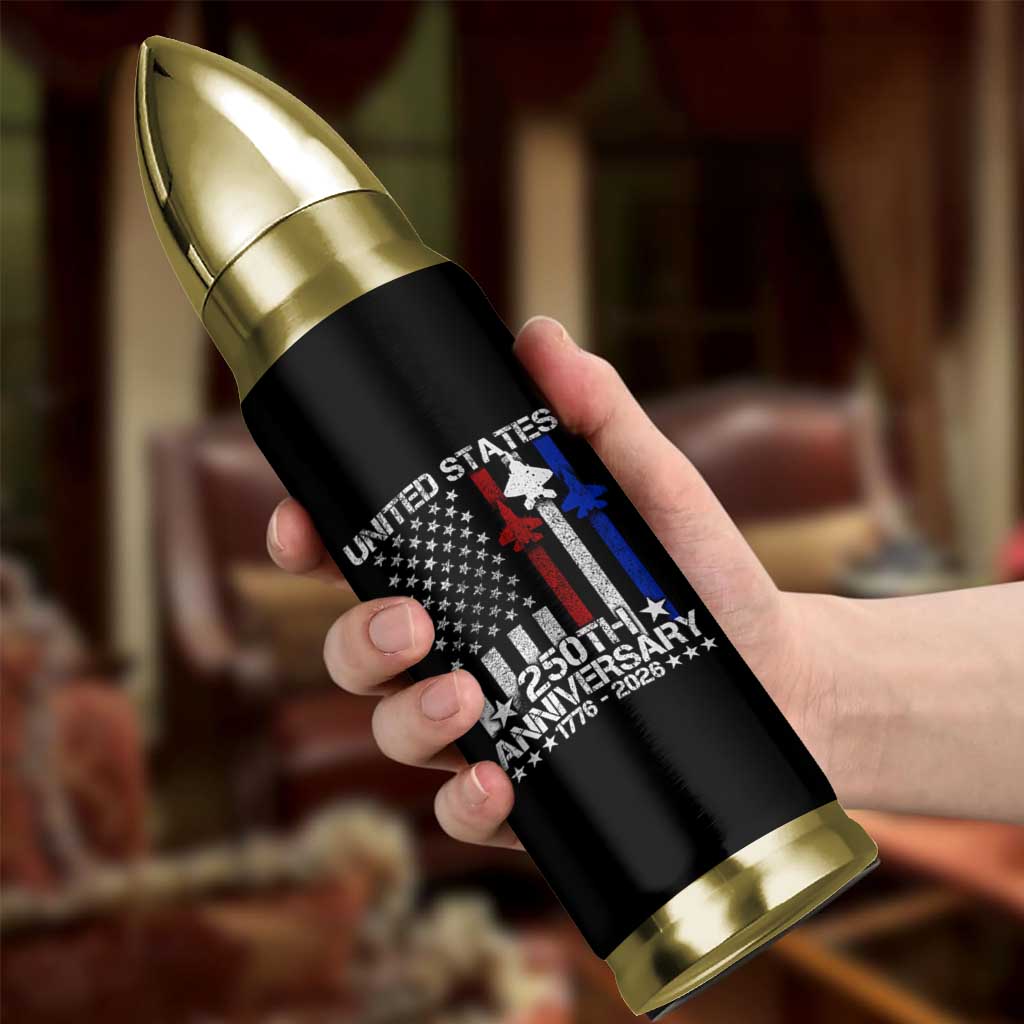 USA 250th Anniversary Bullet Tumbler Vintage American Flag Jets Semiquincentennial