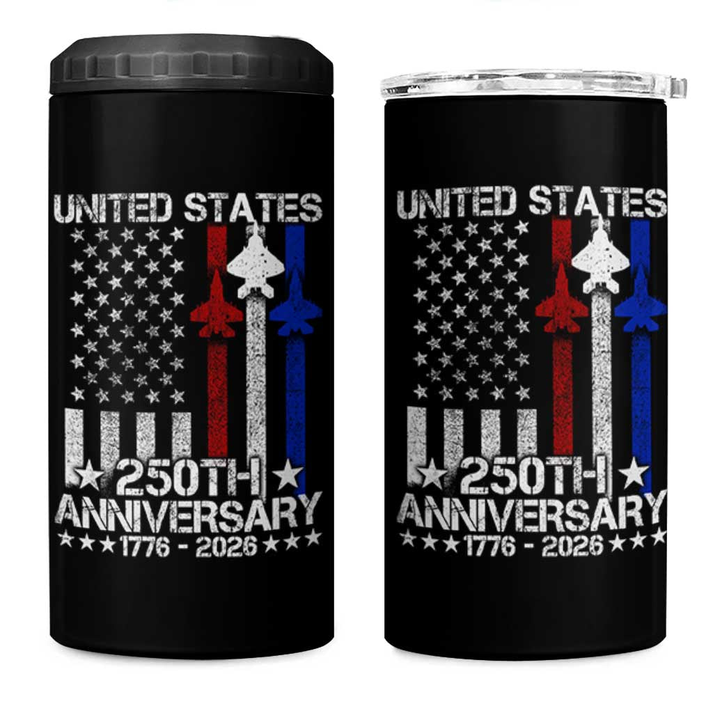 USA 250th Anniversary 4 in 1 Can Cooler Tumbler Vintage American Flag Jets Semiquincentennial