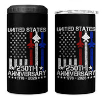 USA 250th Anniversary 4 in 1 Can Cooler Tumbler Vintage American Flag Jets Semiquincentennial