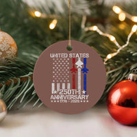 USA 250th Anniversary Ceramic Ornament Vintage American Flag Jets Semiquincentennial