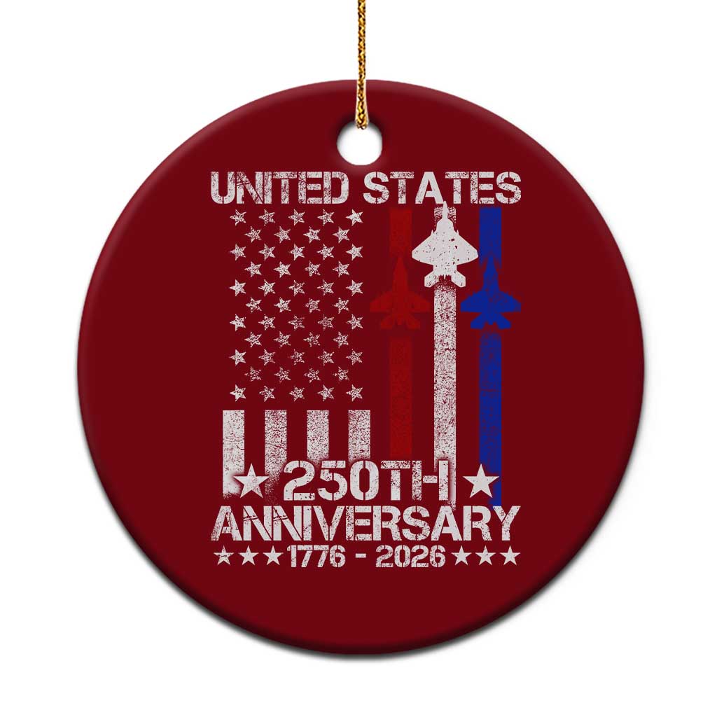 USA 250th Anniversary Ceramic Ornament Vintage American Flag Jets Semiquincentennial