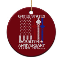 USA 250th Anniversary Ceramic Ornament Vintage American Flag Jets Semiquincentennial
