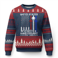 USA 250th Anniversary Ugly Christmas Sweater Vintage American Flag Jets Semiquincentennial