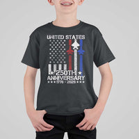 USA 250th Anniversary T Shirt For Kid Vintage American Flag Jets Semiquincentennial