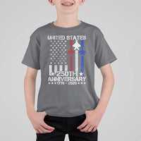 USA 250th Anniversary T Shirt For Kid Vintage American Flag Jets Semiquincentennial