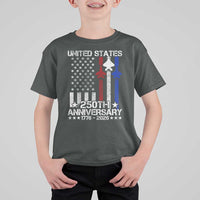 USA 250th Anniversary T Shirt For Kid Vintage American Flag Jets Semiquincentennial