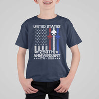 USA 250th Anniversary T Shirt For Kid Vintage American Flag Jets Semiquincentennial