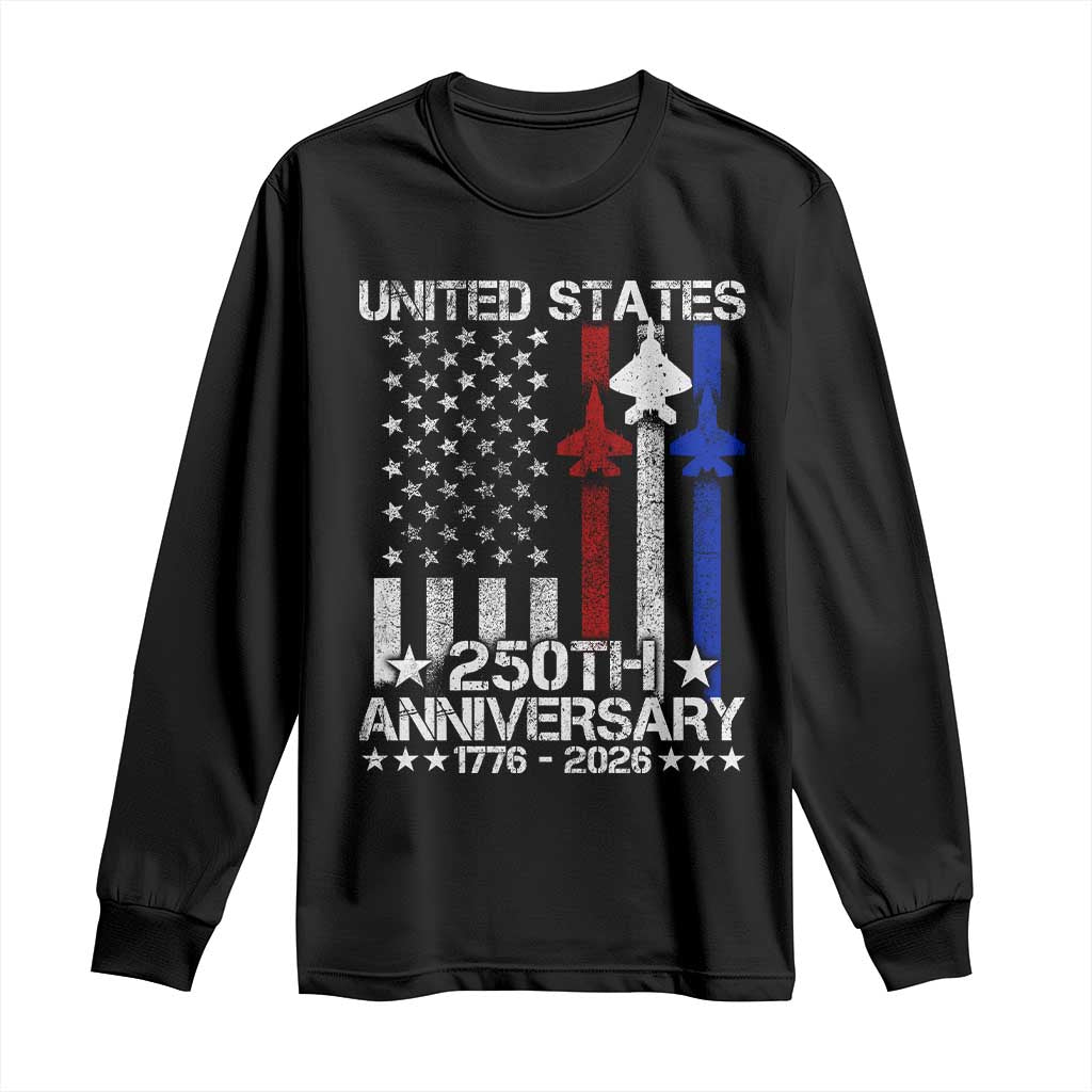 USA 250th Anniversary Long Sleeve Shirt Vintage American Flag Jets Semiquincentennial