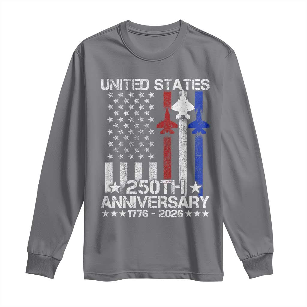USA 250th Anniversary Long Sleeve Shirt Vintage American Flag Jets Semiquincentennial