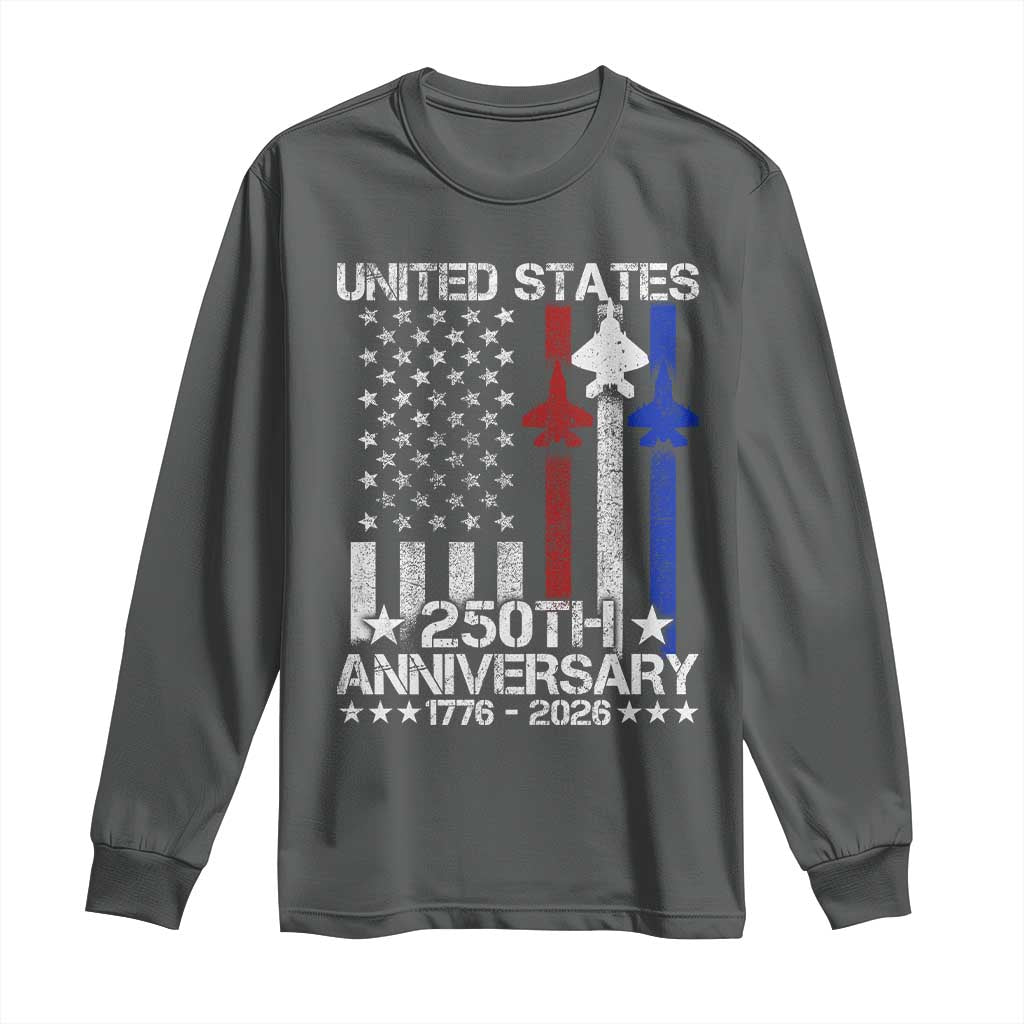 USA 250th Anniversary Long Sleeve Shirt Vintage American Flag Jets Semiquincentennial