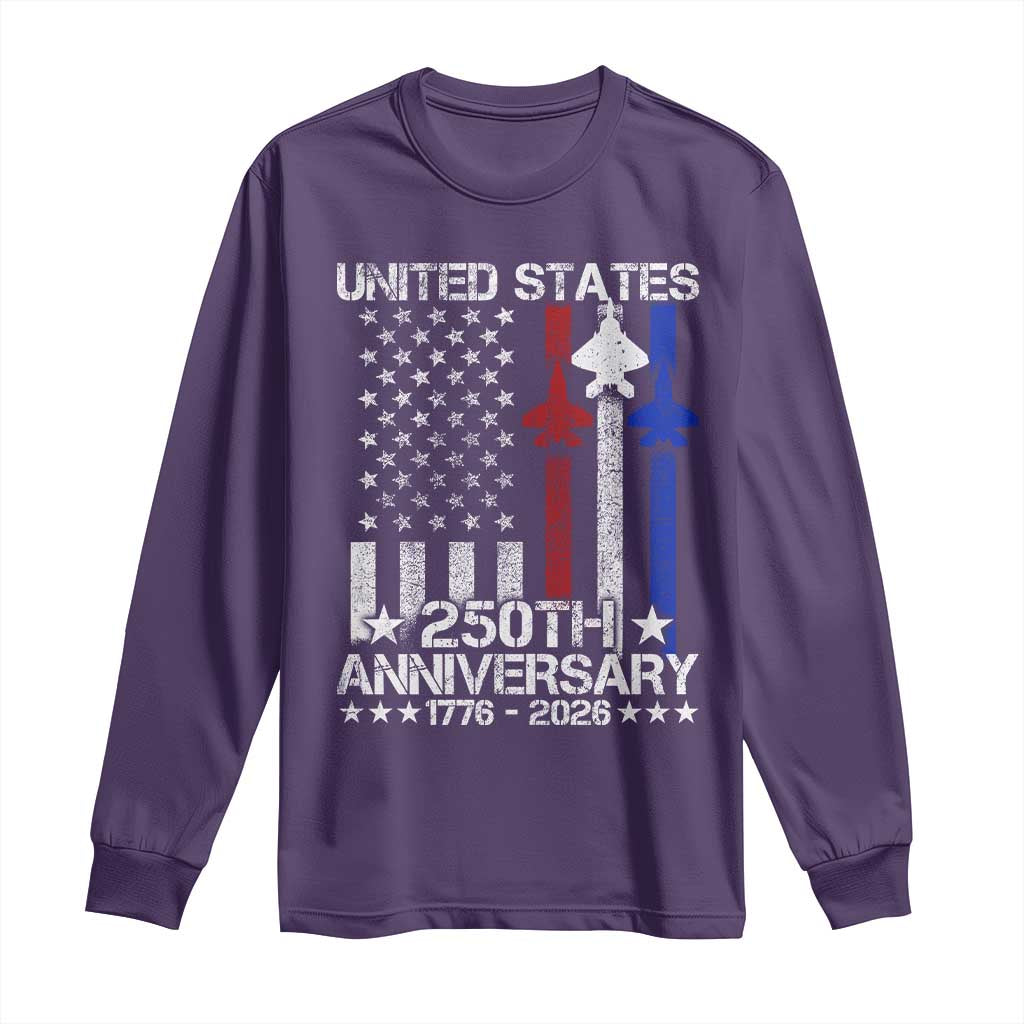 USA 250th Anniversary Long Sleeve Shirt Vintage American Flag Jets Semiquincentennial