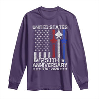 USA 250th Anniversary Long Sleeve Shirt Vintage American Flag Jets Semiquincentennial