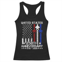 USA 250th Anniversary Racerback Tank Top Vintage American Flag Jets Semiquincentennial