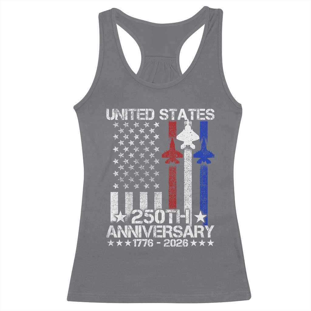 USA 250th Anniversary Racerback Tank Top Vintage American Flag Jets Semiquincentennial