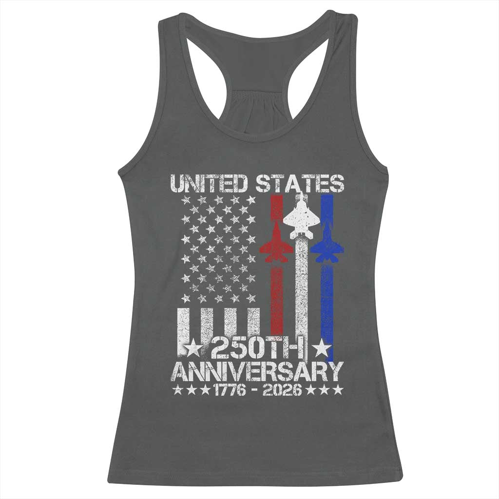 USA 250th Anniversary Racerback Tank Top Vintage American Flag Jets Semiquincentennial