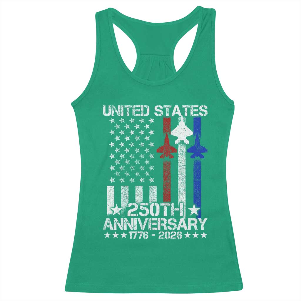 USA 250th Anniversary Racerback Tank Top Vintage American Flag Jets Semiquincentennial