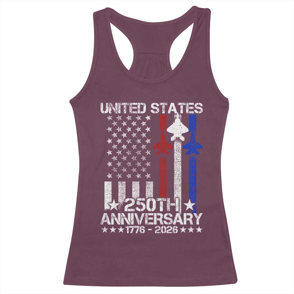 USA 250th Anniversary Racerback Tank Top Vintage American Flag Jets Semiquincentennial