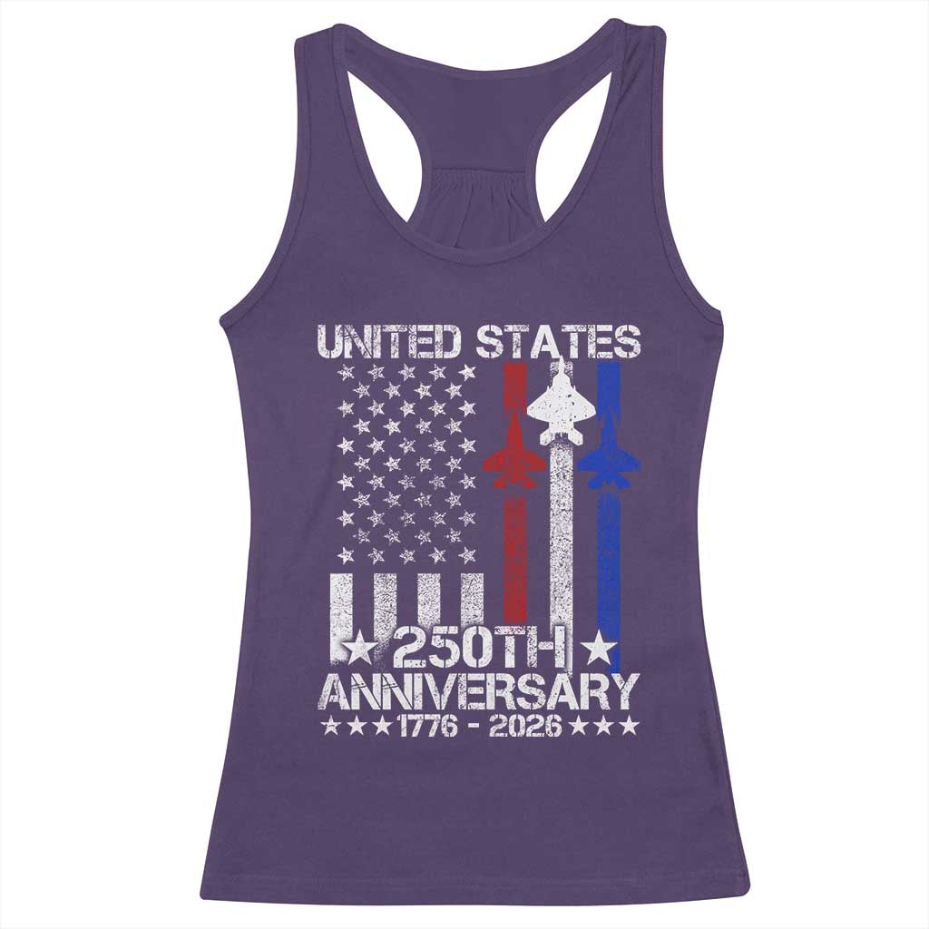 USA 250th Anniversary Racerback Tank Top Vintage American Flag Jets Semiquincentennial
