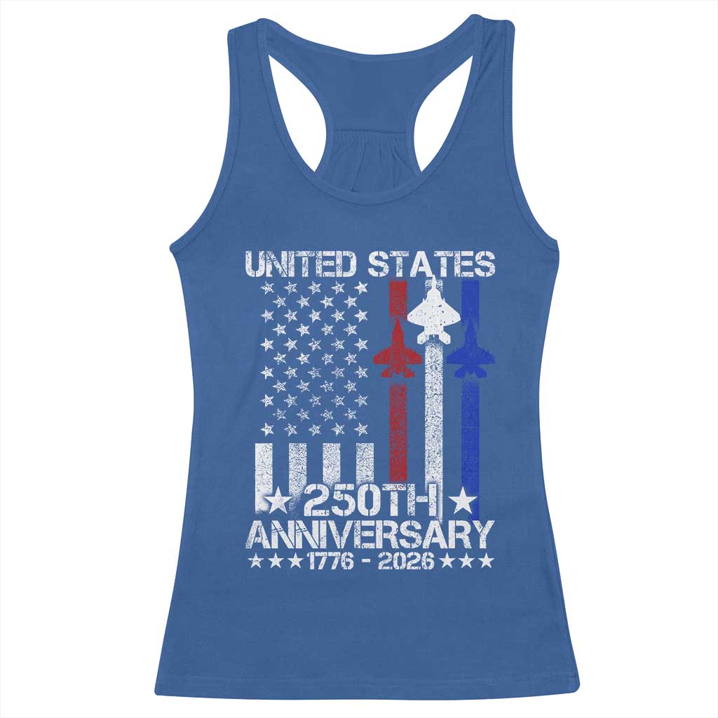USA 250th Anniversary Racerback Tank Top Vintage American Flag Jets Semiquincentennial