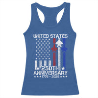 USA 250th Anniversary Racerback Tank Top Vintage American Flag Jets Semiquincentennial