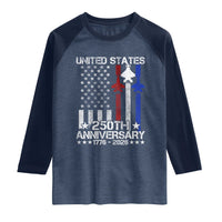 USA 250th Anniversary Raglan Shirt Vintage American Flag Jets Semiquincentennial