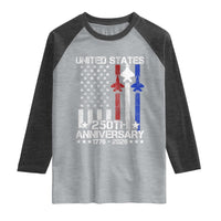 USA 250th Anniversary Raglan Shirt Vintage American Flag Jets Semiquincentennial