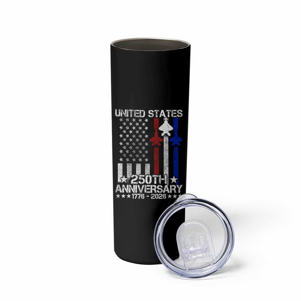 USA 250th Anniversary Skinny Tumbler Vintage American Flag Jets Semiquincentennial