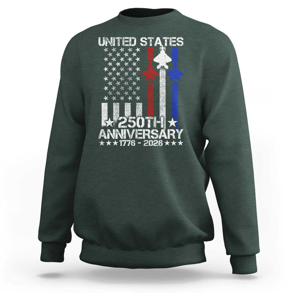 USA 250th Anniversary Sweatshirt Vintage American Flag Jets Semiquincentennial