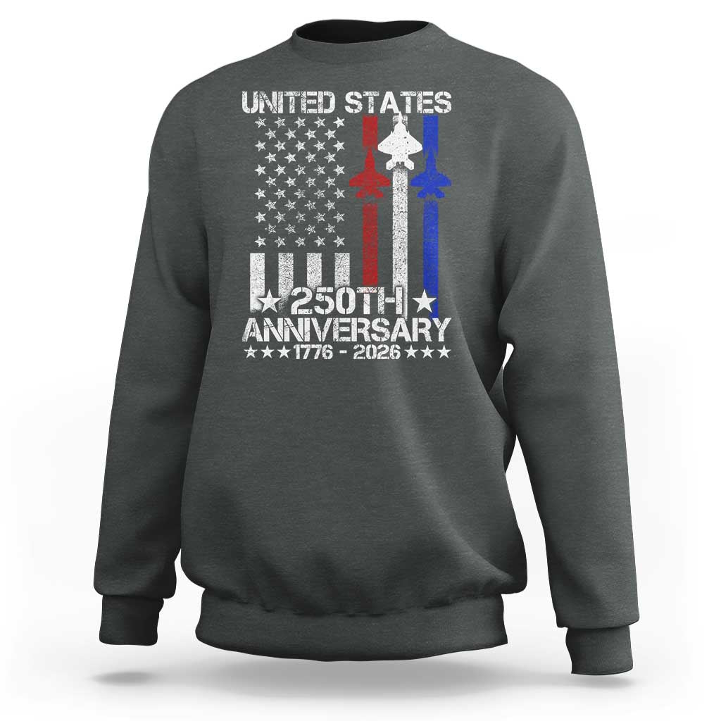 USA 250th Anniversary Sweatshirt Vintage American Flag Jets Semiquincentennial