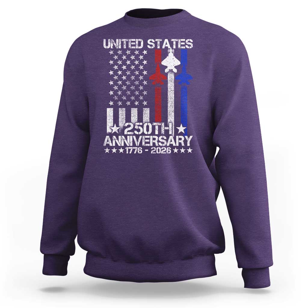 USA 250th Anniversary Sweatshirt Vintage American Flag Jets Semiquincentennial