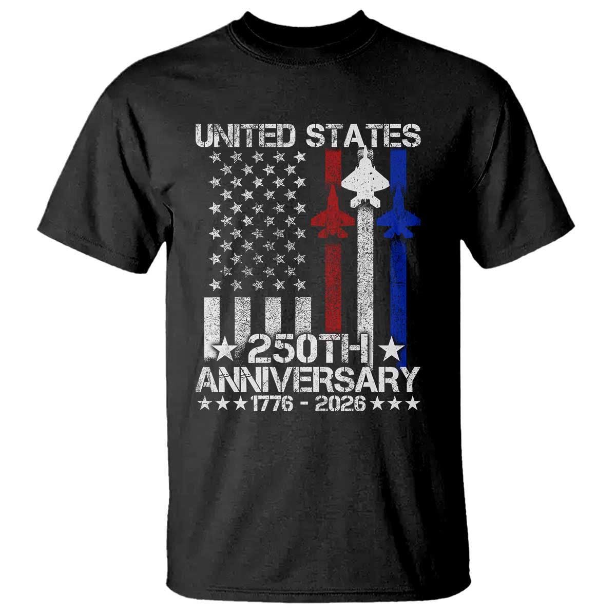 USA 250th Anniversary T Shirt Vintage American Flag Jets Semiquincentennial