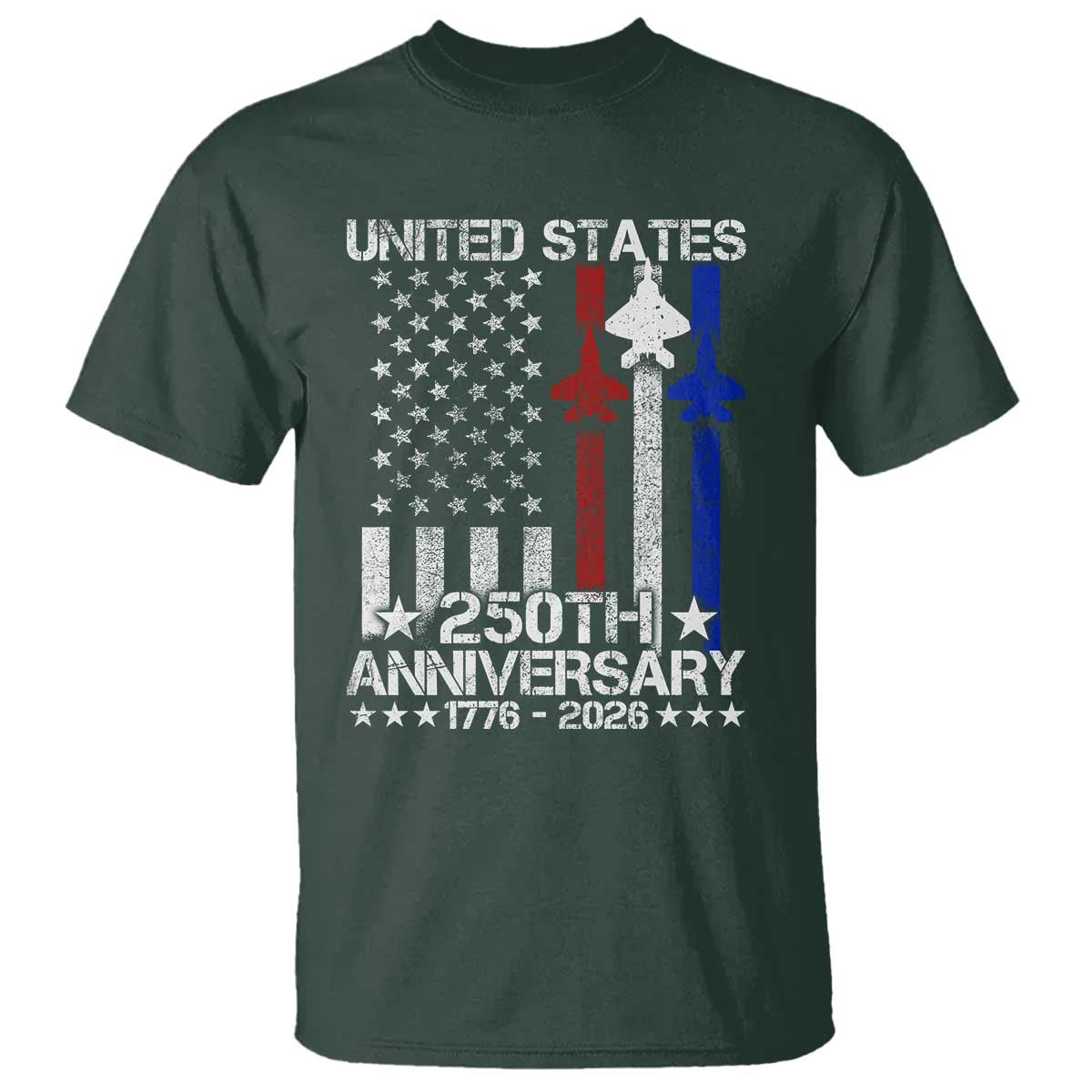USA 250th Anniversary T Shirt Vintage American Flag Jets Semiquincentennial