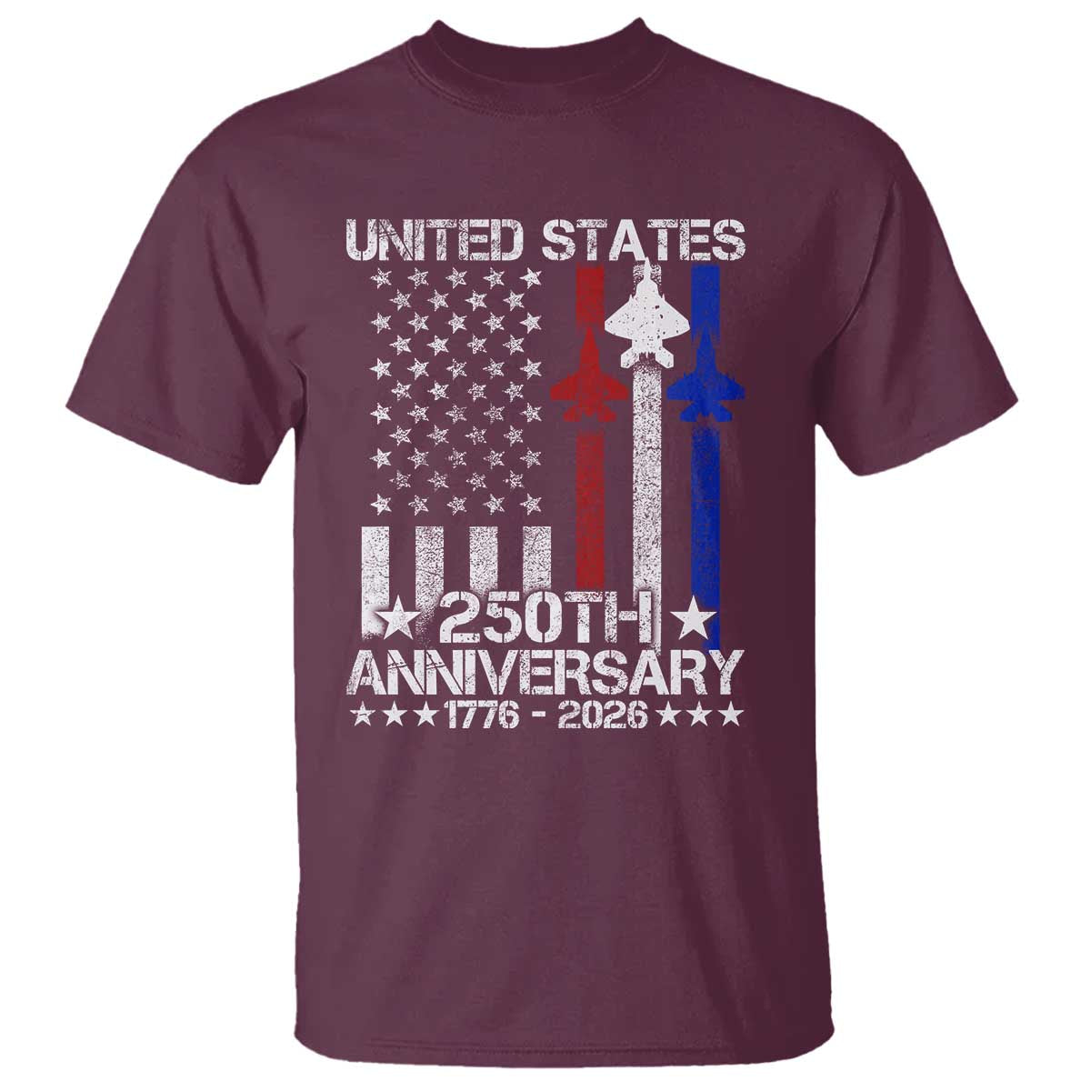 USA 250th Anniversary T Shirt Vintage American Flag Jets Semiquincentennial