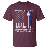 USA 250th Anniversary T Shirt Vintage American Flag Jets Semiquincentennial