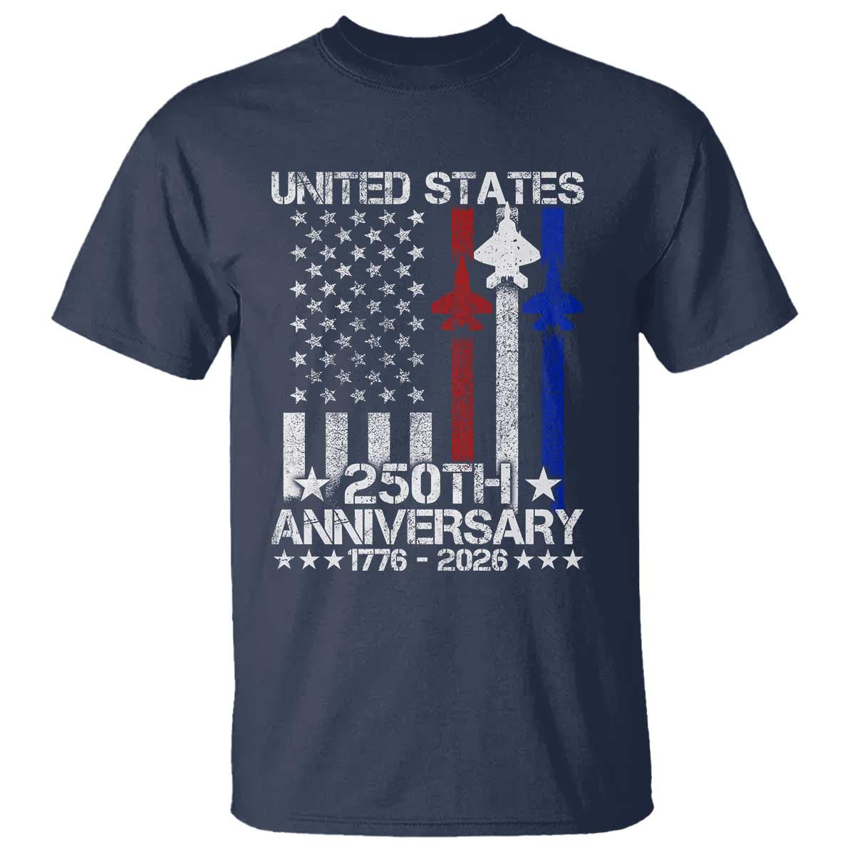 USA 250th Anniversary T Shirt Vintage American Flag Jets Semiquincentennial