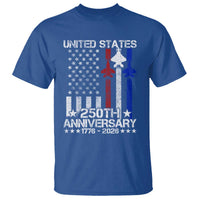 USA 250th Anniversary T Shirt Vintage American Flag Jets Semiquincentennial