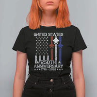 USA 250th Anniversary T Shirt For Women Vintage American Flag Jets Semiquincentennial