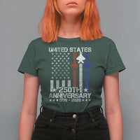 USA 250th Anniversary T Shirt For Women Vintage American Flag Jets Semiquincentennial