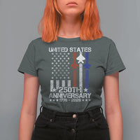 USA 250th Anniversary T Shirt For Women Vintage American Flag Jets Semiquincentennial